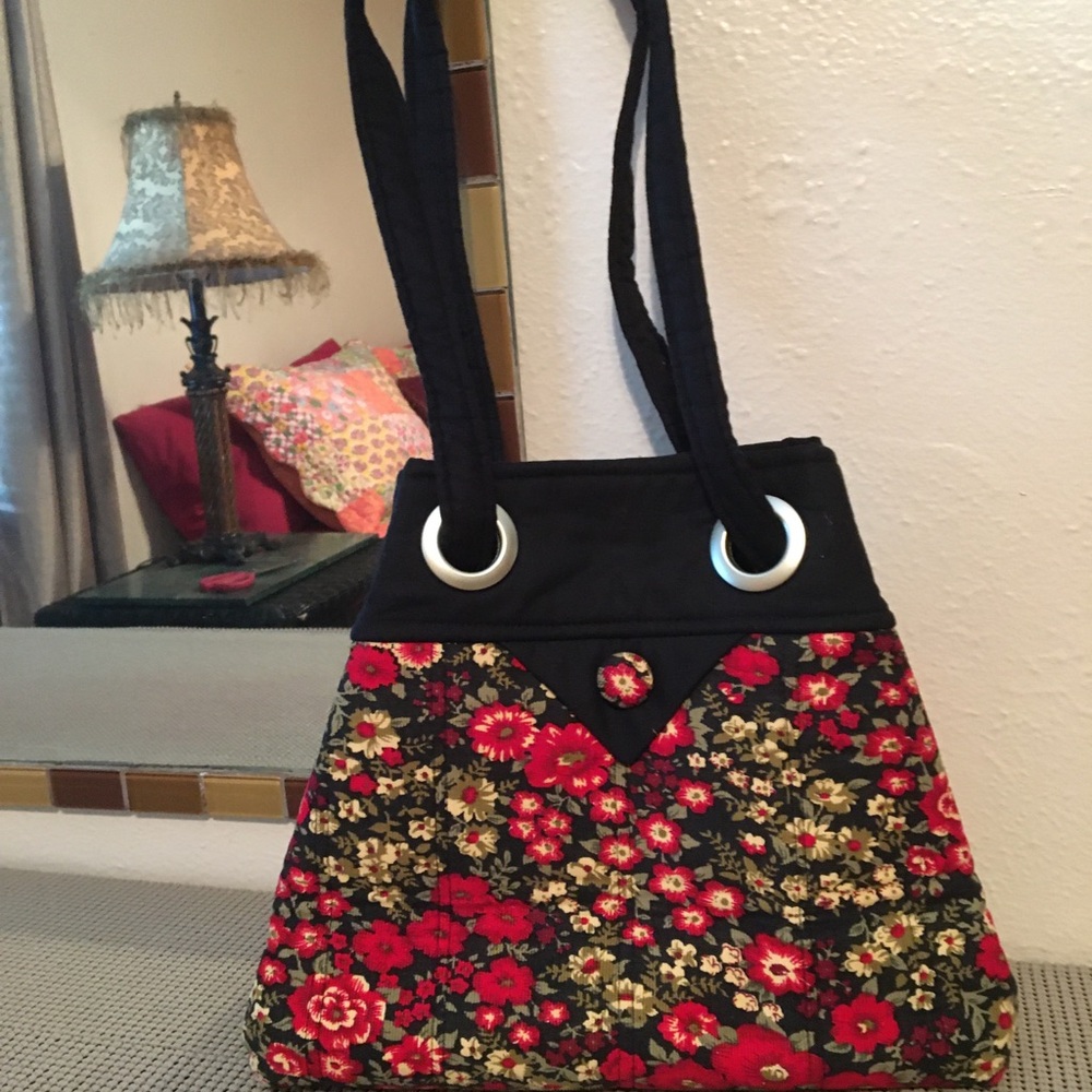 Floral Black and Red Tote Bag